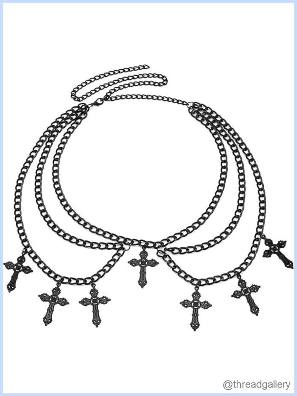Gothic Waist Chain Belt Layered Cross Pendant Punk Grunge Jewelry for Women